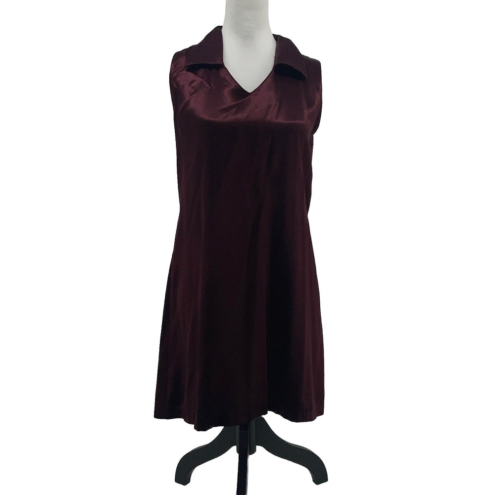 Vintage Joule Mini Dress Women's Medium 90's Y2K Satin Wine Burgundy Deadstock